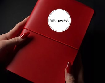 Trifold leather journal with pocket - A6, B6, A5, Standard, B5 or A4 inserts - Personalized Travel Notebook Cover with Name or Initials