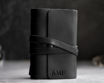 Cuaderno de cuero personalizado, cuaderno de cuero negro para diario, diario hecho a mano con iniciales, regalo de cumpleaños personalizado