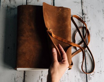 Large leather Journal - Leather artists journal / rustic wedding guestbook / gifts for her / gifts for him