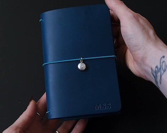 A6 Custom Trifold Italian Leather Journal Cover with charm | Document Organizer