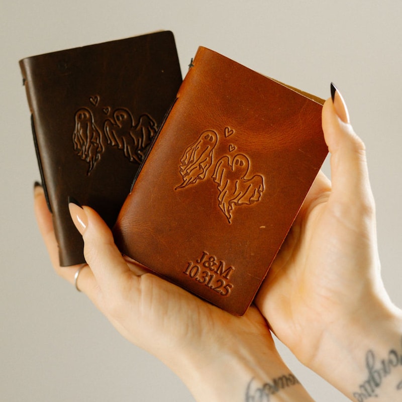 Alternative Wedding Vows Books with Ghosts and Custom name, date or initials, Halloween Elopement Ceremony Keepsake, Personalized Goth Gift