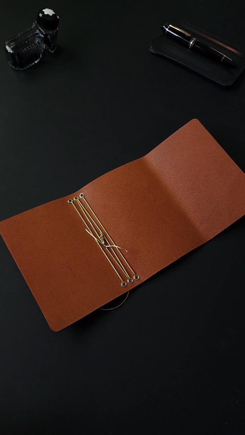 Forest Nine Trifold Leather Journal Cover - Oxblood/burgundy & Gold elastics and Grommets - ONE cover only image 19