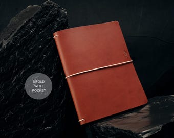 Biold leather journal with pocket - A6, B6, A5, Standard, B5 or A4 inserts - Personalized Travel Notebook Cover with Name or Initials