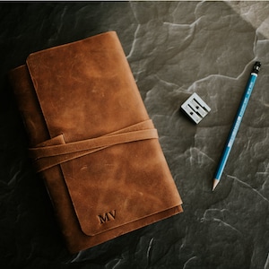Carnet de croquis en cuir, carnet de notes en cuir, grand carnet de croquis personnalisé, journal en cuir avec initiales, carnet de croquis personnalisé, cadeau papa personnalisé
