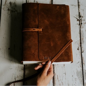 Grand journal en cuir - Journal d'artistes en cuir / livre d'or de mariage rustique / cadeaux pour elle / cadeaux pour lui | Cadeau papa personnalisé