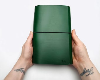 Trifold leather journal for Pocket, A6, B6, A5, Standard, B5 or A4 inserts - Personalized Travel Notebook Cover with Name or Initials