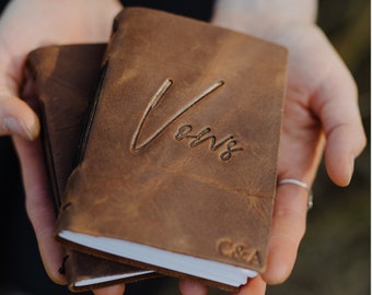 Personalized leather wedding vow books, His and hers with lined or blank pages - Wedding keepsake, Small leather journal