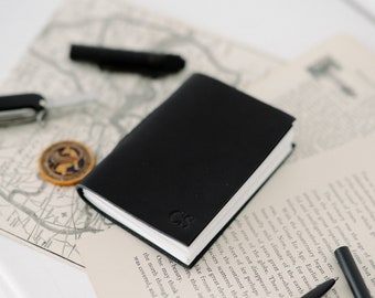 EDC Gear - Personalized Journal or Mini Leather Notebook / Black Pocket Notebook or Small Leather Journal -  Gifts for him