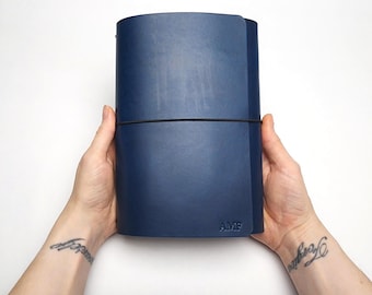 Tri-fold leather journal for Pocket, A6, B6, A5, Standard, B5 or A4 inserts - Personalized Travel Notebook Cover with Name or Initials