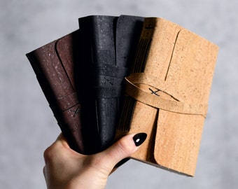 Eco Friendly gift, Made with Cork Fabric in Black Color, Vegan Gift / Gift for Vegan, Vegan Notebook, Faux Leather Journal