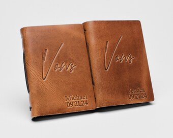 Personalized Leather Wedding Vow Books, Full Grain Cowhide, Bridal Gift
