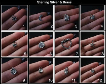 Journal charms / Journal Jewelry, Sterling Silver and Brass