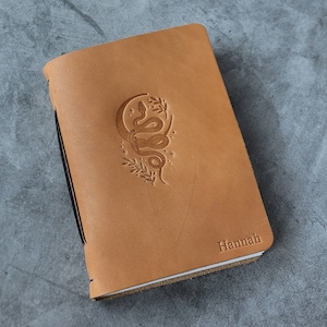 Personalized leather journal with celestial snake, Gothic stationery with lined or unlined pages, Witchcore book of shadows, Witchy gift