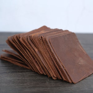 4x4" Square Leather Scraps- Small Leather Pieces, brown leather remnants, cowhide cut off's, oil tanned pull up leather