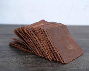 4x4" Square Leather Scraps- Small Leather Pieces, brown leather remnants, cowhide cut off's, oil tanned pull up leather