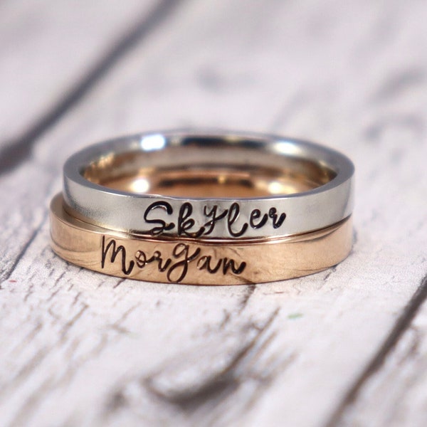 Stackable Name Rings, Stacking Rings, Personalized Stacking Ring, Silver Ring, Initial Ring, Thin Stackable Name Ring, Flat Front Ring