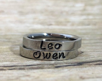 Stackable Name Rings, Personalized Mother Rings, Child Name Rings, Custom Stamped Rings, Pet Name Ring, Flat Front Ring