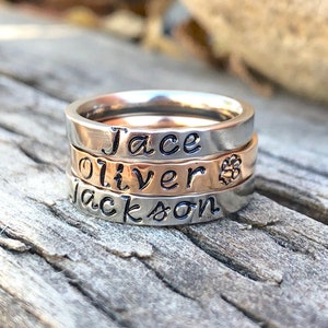 Stacking Name Rings, Stackable Personalized Ring, Mothers Ring, Personalized Mothers Ring, Hand Stamped Ring, Flat Front Ring