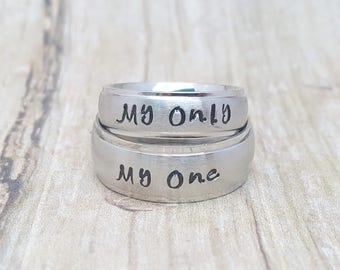 Set of 2 Couples Rings, Couples Wedding Band, Promise Rings, Matching Name Rings, Custom Rings, Personalized Couples Jewelry, Flat Front