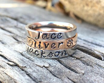 Stacking Name Rings, Stackable Personalized Ring, Mothers Ring, Personalized Mothers Ring, Hand Stamped Ring, Flat Front Ring