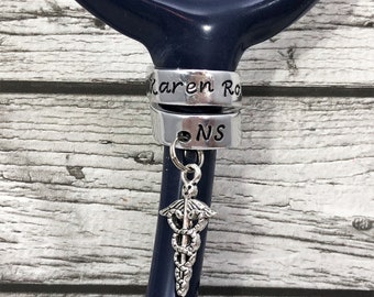 Stethoscope ID with Charm, Stethoscope ID Tag, Stethoscope Name Tag, Personalized Stethoscope Ring, Stethoscope Charm