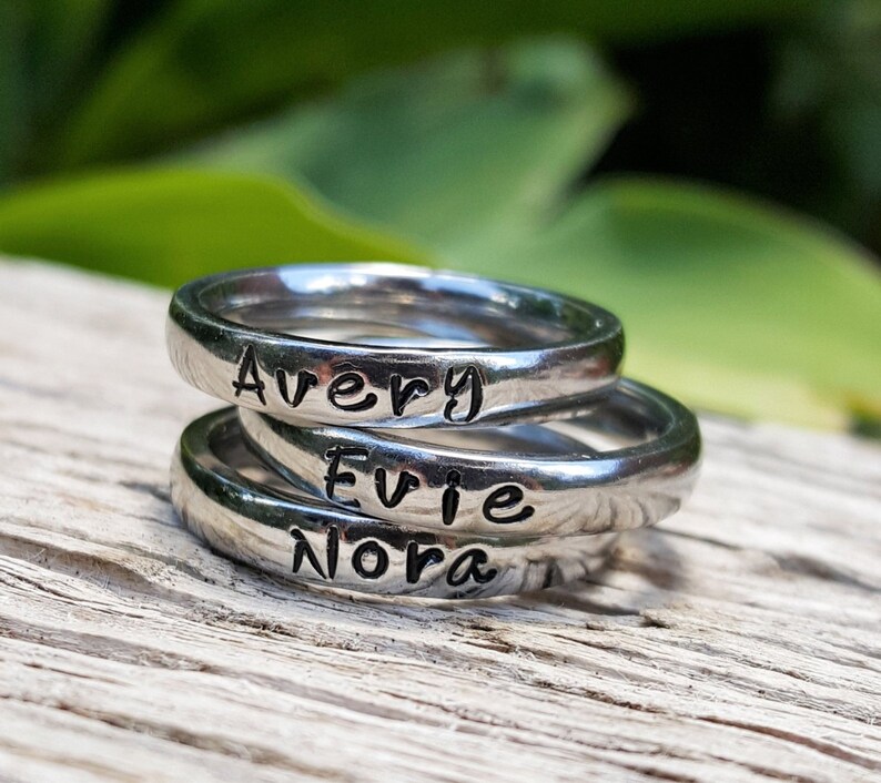 Stacking Mothers Name Ring Custom Personalized Name Ring Etsy