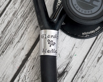 Stethoscope ID Tag, Stethoscope ID Band, Wide Stethoscope ID Ring, Nurse Gift, Doctor Gift, Personalized Stethoscope Charm 3/4"