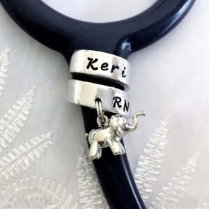 Stethoscope ID Tag with Charm, Stethoscope ID Tag, Stethoscope Name Tag, Nurse Gift, Doctor Gift, Personalized Stethoscope Ring