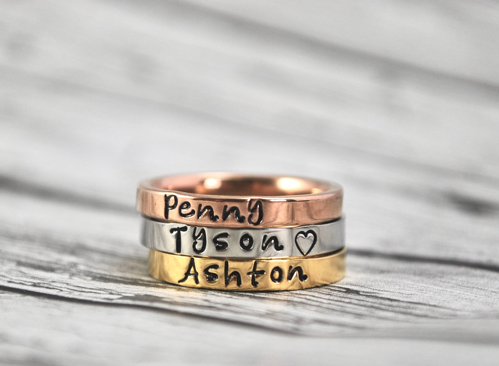 Silver Gold Rose Gold Stacking Name Ring Stackable Etsy
