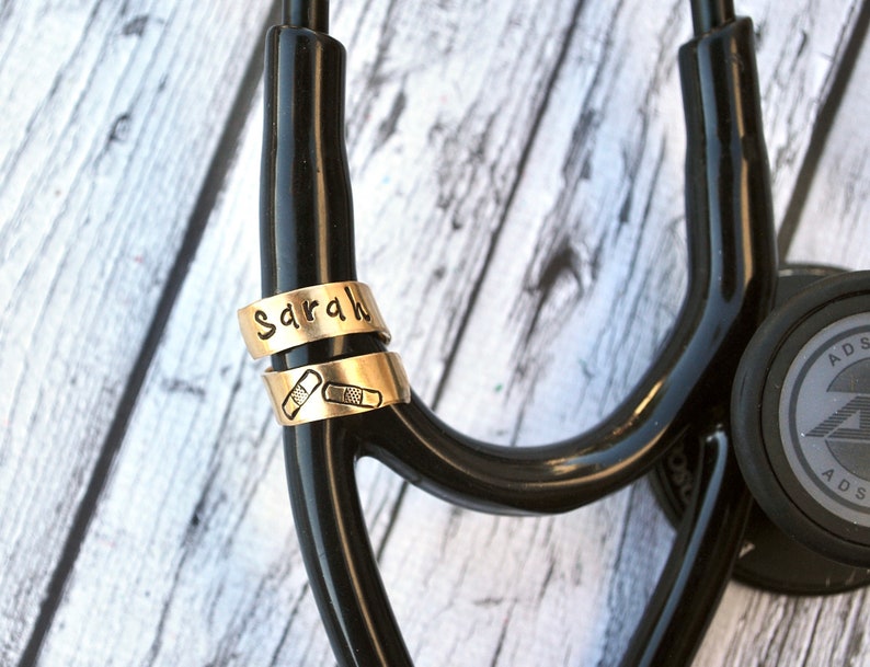 Brass Stethoscope ID Tag Stethoscope Name Ring Gold Etsy