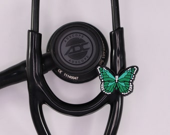 Stethoscope Charm, Stethoscope Tag Accessory, Gift for Nurse, Stethoscope Bling Charm, Stethoscope Cuff, Nurse Accessory, Green Butterfly