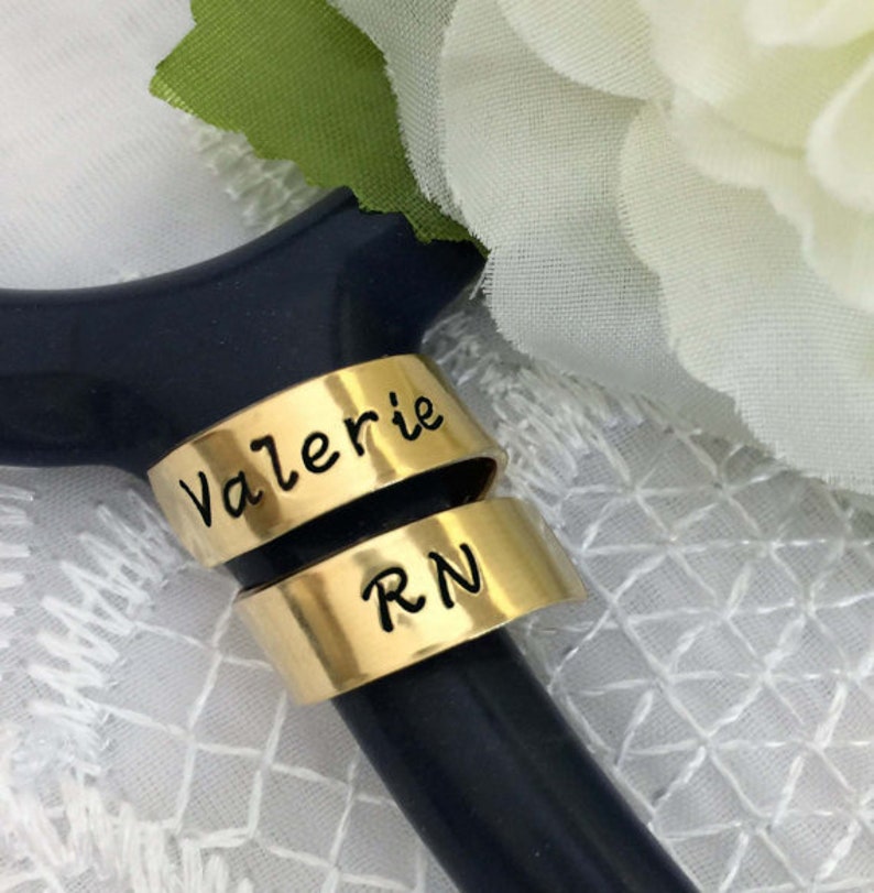 Brass Stethoscope ID Tag, Stethoscope Ring, Spiral Wrap Stethoscope ID Name Tag, Nurse Gift, Doctor Gift, Personalized Stethoscope Ring STY1 image 2