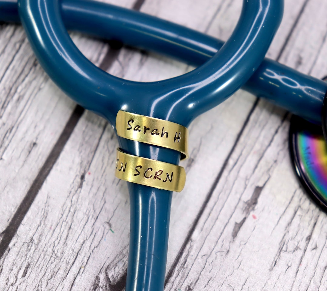 Brass Stethoscope ID Tag, Stethoscope Ring, Gold Stethoscope Name Tag