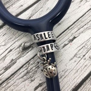 Silver Stethoscope Name ID Badge, Personalized Stethoscope ID Tag with Charm, Stethoscope Name Band, Gift for Nurse, STY2
