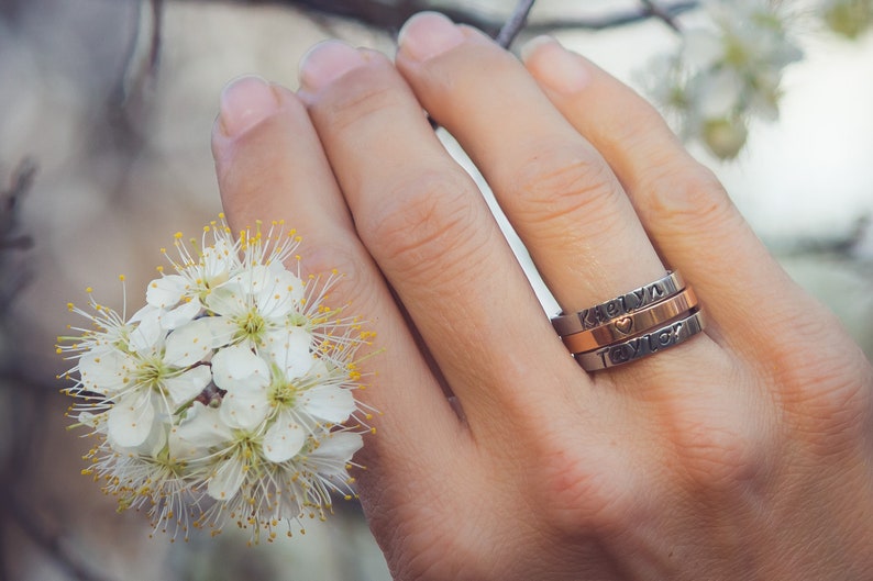 Stackable Name Rings Personalized Mom's Rings Child Name Etsy