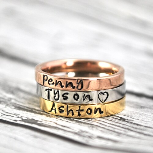 Stacking Mother's Name Ring Custom Personalized Name Etsy