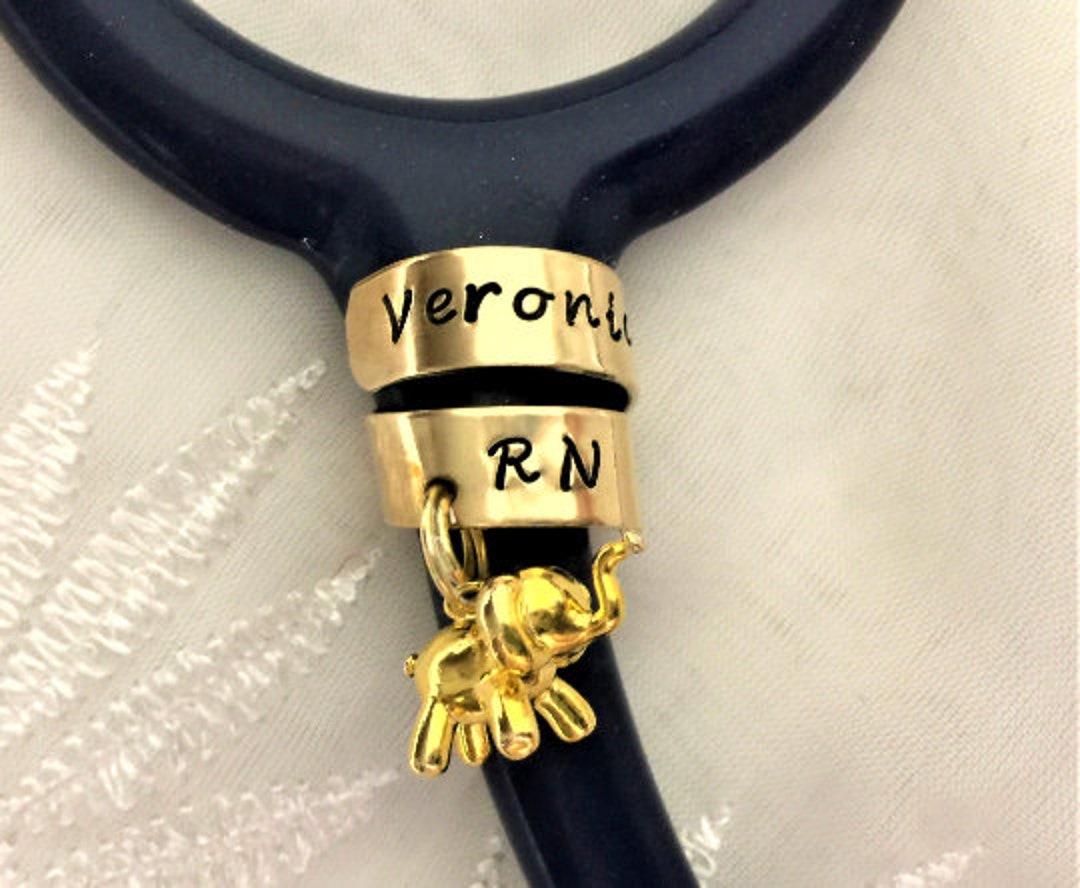 Stethoscope ID Tag With Charm Brass, Stethoscope ID Charm, Stethoscope Name Tag, Personalized