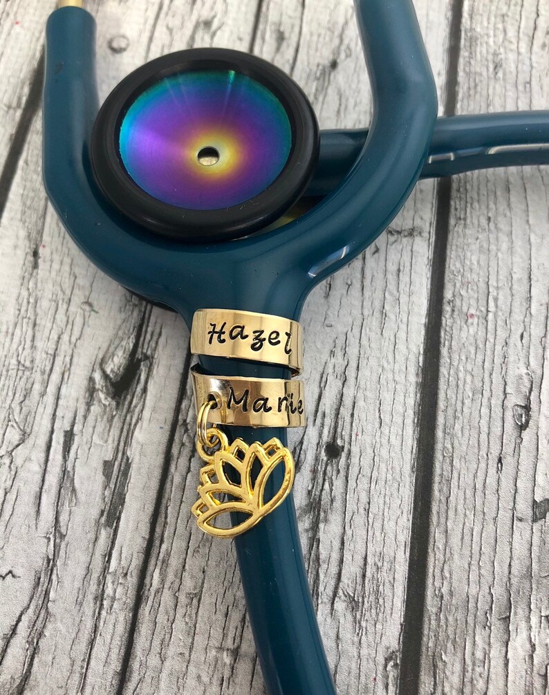 Stethoscope ID Tag With Charm Brass Stethoscope ID Tag Etsy