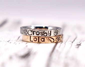 Stacking Name Rings Dog Mom, Stackable Personalized Ring, Dog Cat Mom Jewelry, Personalized Pet Ring, Hand Stamped Ring, Flat Front Ring