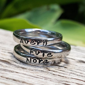 Stacking Name Rings, Personalized Ring For Mom, Stackable Rings, Mothers Rings, Gift for Mom, Silver Stacking Rings, Round Front Ring