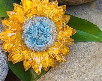 SUNFLOWER KEY RING made from your preserved Wedding or Memorial Flowers Pet Cremains or Fur Custom Bridal or Funeral Keepsake