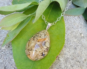 TEARDROP PENDANT Necklace made from your preserved Wedding or Memorial Flowers or Pet Cremains Fur Custom Bridal or Funeral Keepsake