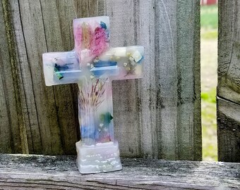 Standing Monument CROSS - made from your preserved Wedding  Memorial Flowers Pet Cremains or Fur  Custom Bridal or Funeral Keepsake