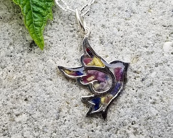 PENDANT Necklace Charm made from your preserved Wedding or Memorial Flowers Pet Cremains Fur  Custom Bridal or Funeral Keepsake  FLYING BIRD