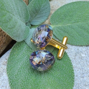 CUFFLINKS made from your preserved Wedding or Memorial Flowers Pet Cremains Fur Custom Bridal or Funeral Keepsake - CANYON Gold Plated