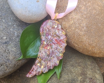 Ornament made from your preserved Wedding or Memorial Flowers or Pet Cremains or Fur Custom Bridal or Funeral Keepsake ANGEL WING