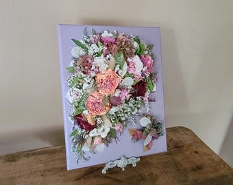 3D Flower Keepsake on Canvas - made from your preserved Wedding or Memorial Petals  Custom Bridal or Funeral Wall Art - FORMAL, RELIEF