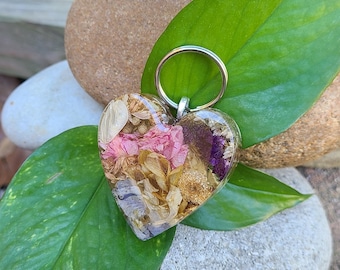 KEY RING made from your preserved Wedding or Memorial Flowers Pet Cremains or Fur Custom Bridal or Funeral Keepsake - HEART
