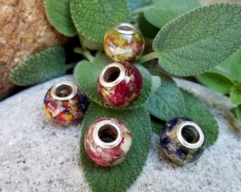 European CHARM BEAD made from your preserved Wedding or Memorial Flowers or Pet Cremains or Fur  Custom Bridal or Funeral Keepsake