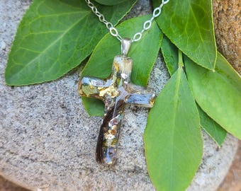CROSS PENDANT Necklace made from your preserved Wedding or Memorial Flowers or Pet Cremains Fur  Custom Bridal or Funeral Keepsake  - SIMPLE